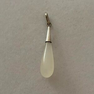 Vintage Sterling Silver Milky White Teardrop Necklace Pendant